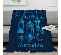 DLONIRPEX stampa 3D Ramadan lanterns coperta da viaggio microfibra biancheria da letto anti-pilling coperta da viaggio compatta per regali per viaggiatori Islamic decorative 40x50inch(100x130cm)