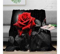 DLONIRPEX stampa 3D Red rose coperta microfibra biancheria da letto elegante e morbida plaid pregiato anti-pilling per regali di alta gamma Night giardino 60x80inch(150x200cm)