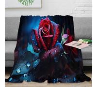 DLONIRPEX stampa 3D Red rose coperta termica microfibra biancheria da letto leggera plaid termico non perde pelo per giovani in inverno Dark floreale arte 40x50inch(100x130cm)