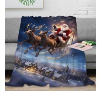 DLONIRPEX stampa 3D Santa Claus flying coperta da pisolino microfibra biancheria da letto calda plaid da pisolino morbido per pause studio studentesche Natale sleigh ride 70×80inch(180x200cm)