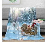 DLONIRPEX stampa 3D Santa sleigh ride coperta microfibra biancheria da letto compatta e morbida coperta da viaggio leggera per regali per amici viaggiatori Inverno festive scena 50x60inch(127x152cm)