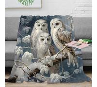 DLONIRPEX stampa 3D Snowy owl trio coperta da viaggio microfibra biancheria da letto compatta coperta da viaggio morbida per giovani in vacanza Inverno wildlife arte 50x60inch(127x152cm)
