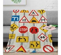 DLONIRPEX stampa 3D TrafficSigns coperta microfibra biancheria da letto morbida e calda plaid compatto anti-pilling per studenti universitari RoadSafetyDesign 50x60inch(127x152cm)
