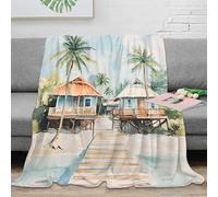 DLONIRPEX stampa 3D TropicalHouses coperta da viaggio microfibra biancheria da letto morbida coperta da riposo anti-pilling per giovani in viaggio lavoro WatercolorBeachVillage 50x60inch(127x152cm)