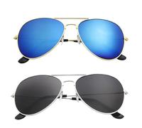 DLPRK 2 Paia Occhiali da Sole Retro Pilota, Blu & Nero, Occhiali da Capitano con Protezione UV, Ideali per Carnevale, Feste a Tema e Uso Quotidiano - Accessorio Elegante per Uomo e Donna