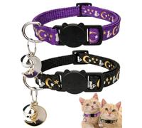 DLPRK Collare per Gatti 2 Pezzi Nero Viola, Autoluminescente Notte, Chiusura Antistrozzo, Visibilità Garantita & Previene il Soffocamento per Gatti