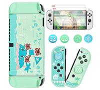 DLseego Cover per Nintendo Switch OLED, cover per PC assorbimento degli urti e antigraffio, con 2 pellicole in vetro temperato e 4 cappucci compatibile con switch OLED versione 2021, Animal Crossing