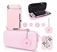 DLseego Custodia da Trasporto Compatibile con Switch, Cover Protettiva Rigida Agganciabile con 4 Tappi per il Pollice e Charms, Rosa