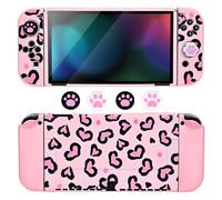 DLseego Custodia per Switch OLED, Custodia Protettiva Morbida per Switch OLED con Stampa a Forma di Cuore, 2 Gusci per Joycon e 4 Tappi per Impugnatura del Pollice dell' Switch OLED,OLED Rosa