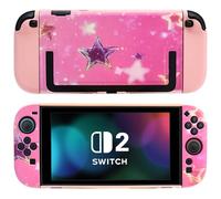 DLseego Custodia protettiva per Switch 2, agganciabile, Switch 2, con ammortizzatore antigraffio, con motivo a stelle e 2 morbidi manici Joy-C, stella rosa