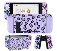 DLseego Protection pour Switch 2017, Dockable Heart Leopard Rigida PC Coque,Switch OLED Coque Docking Station, 2 protège poignées en TPU et 4 poignées pour pollice, Lila