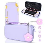 DLseego Set di custodie per interruttori, custodia da trasporto con 10 scomparti, custodia rigida protettiva agganciabile con 4 tappi per pollice con zampe di gatto glitterate e 1 catena con fiori per