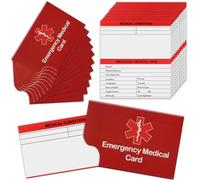 DLUGOPIS Confezione da 12 carte di identificazione mediche e contatti di emergenza, colore rosso, per informazioni mediche di emergenza, carte di allerta medica, formato tascabile, lista dei farmaci e