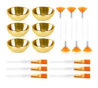 DLUGOPIS Set di 4 fasce per capelli per il viso, 4 ciotole dorate per estetista, 10 applicatori per maschere di fango facciale, 12 spugne per il viso compresse, 4 pennelli cosmetici a ventaglio (set