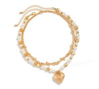 DLUKENY 2 collane con ciondolo a forma di cuore, collana con perline e data, gioielli in lega, adatti per festival musicali e sfilate di moda, Catena + lega + perle finte + CCB