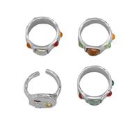 DLUKENY Anelli geometrici in metallo robusto con brillanti pietre preziose decorazione per gli appassionati di gioielli abiti eleganti uso quotidiano, 2, Metallo