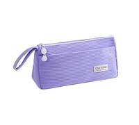 DLUKENY Astuccio in velluto a coste a 2 scomparti, leggero, grande capacità, astuccio da viaggio per trucchi per ragazze e donne, Viola