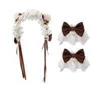 DLUKENY Cerchietti regolabili in pizzo con orecchie di gatto con fiocco e campane per costume da donna e ragazza, cosplay