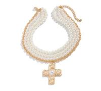 DLUKENY Collana con ciondolo a forma di crocifisso in lega, con perle finte, lunghezza regolabile, girocollo da indossare tutti i giorni, 2, Metallo