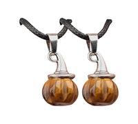 DLUKENY Collana unisex regolabile con ciondolo a forma di zucca e cappello da strega e agata naturale su cordoncino nero, set di collane per coppie di Halloween, Misura unica, come descritto, come