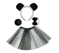 DLUKENY Panda Costumi Cosplay Panda Orecchie Fascia Coda Adesivi Viso Tutu Gonna Costumi Animali Accessori Kit 4/6 Pezzi