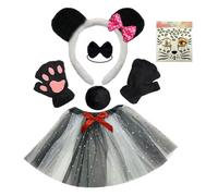 DLUKENY Panda Costumi Cosplay Panda Orecchie Fascia Coda Adesivi Viso Tutu Gonna Costumi Animali Accessori Kit 4/6 Pezzi