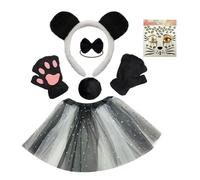 DLUKENY Panda Costumi Cosplay Panda Orecchie Fascia Coda Adesivi Viso Tutu Gonna Costumi Animali Accessori Kit 4/6 Pezzi