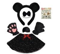 DLUKENY Panda Costumi Cosplay Panda Orecchie Fascia Coda Adesivi Viso Tutu Gonna Costumi Animali Accessori Kit 4/6 Pezzi