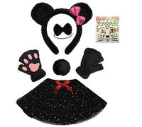 DLUKENY Panda Costumi Cosplay Panda Orecchie Fascia Coda Adesivi Viso Tutu Gonna Costumi Animali Accessori Kit 4/6 Pezzi