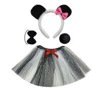 DLUKENY Panda Costumi Cosplay Panda Orecchie Fascia Coda Adesivi Viso Tutu Gonna Costumi Animali Accessori Kit 4/6 Pezzi