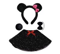 DLUKENY Panda Costumi Cosplay Panda Orecchie Fascia Coda Adesivi Viso Tutu Gonna Costumi Animali Accessori Kit 4/6 Pezzi