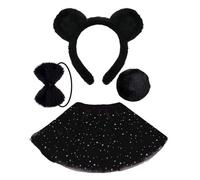 DLUKENY Panda Costumi Cosplay Panda Orecchie Fascia Coda Adesivi Viso Tutu Gonna Costumi Animali Accessori Kit 4/6 Pezzi