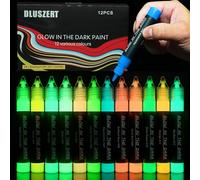 Dluszert Colori acrilici notturni, 12 × 20 ml, Glow in The Dark Color 3D, impermeabile, tessuto luminoso, colori fluorescenti per Halloween, Natale, pittura, fai da te