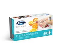 DLUX Confezione da 500 guanti usa e getta in polietilene, trasparenti, taglia unica, multiuso, senza lattice, senza polvere, in plastica leggera, per la preparazione degli alimenti, tinture per