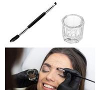 DLux Professional Kit accessori per colorazione sopracciglia, pennellino duo di precisione e bicchierino in vetro per tinta o henné