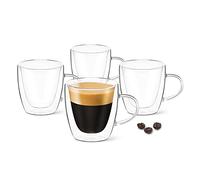 Dlux Tazzine da caffè espresso 3oz, Doppia parete, Vetro trasparente set di 4 bicchieri con maniglie, Tazza da tè in vetro borosilicato isolato