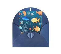 DLXW biglietti di ringraziamento vuoti con buste invitando genitori, amici, fratelli, sorelle, vicini, colleghi biglietto di auguri blu subacqueo mondo di pesci