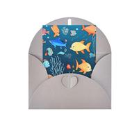 DLXW biglietti di ringraziamento vuoti con buste invitando genitori, amici, fratelli, sorelle, vicini, colleghi biglietto di auguri blu subacqueo mondo di pesci