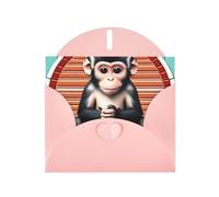 DLXW Biglietto di ringraziamento con scritta "The Silent Monkey", con busta, 15,2 x 10,2 cm, busta rosa