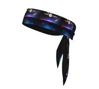 Dlxw Fascia sportiva double-face, assorbe il sudore e traspirante, adatta per corsa, yoga, basket, unisex, 95% poliestere, 5% spandex, Cosmic Saturn