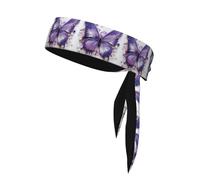 Dlxw Fascia sportiva double-face, assorbe il sudore e traspirante, adatta per corsa, yoga, basket, unisex, 95% poliestere, 5% spandex, motivo farfalla viola con pittura a olio