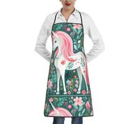 DLXW Grembiule da chef professionale, regolabile, adatto sia per uomini che per donne, con tasche, perfetto per l'uso in cucina. Unicorno con capelli rosa