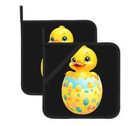 DLXW Little Yellow Duck on the Easter Egg Printing Square Insulated Pot Mat (set da due pezzi) per la rimozione del coperchio della cucina, forni a microonde, forni, con corda laterale per appendere