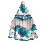 DLXW mantello da donna da uomo halloween con cappuccio mantello regina abito costume rinascimentale medievale costume cartone animato blu mare onda
