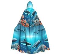 DLXW mantello da donna da uomo Halloween con cappuccio mantello regina abito costume rinascimentale medievale balene sotto il mare