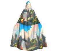 DLXW rinascimentale adulto con cappuccio mantello poliestere mantello vittoriano capelle medievale hobbit halloween costume fuori dal cancello del castello