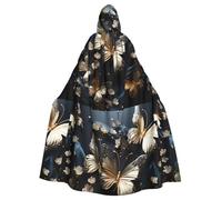DLXW rinascimentale adulto mantello con cappuccio poliestere mantello vittoriano capelle medievale hobbit halloween costume oro bianco farfalle nero