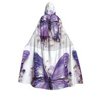 DLXW rinascimento adulto con cappuccio mantello poliestere mantello vittoriano capelle medievale hobbit halloween costume viola pittura a olio farfalla