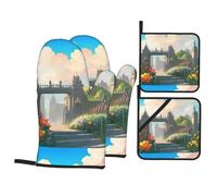Dlxw Set di guanti da forno e presine ad alto calore, design antiscivolo, resistenti al calore fino a 180 °C, perfetti per cucinare, cuocere al forno e grigliare, perfetti per regalare! Fuori dal
