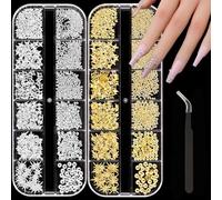 DlY Crafts - Set di 2 scatole di ciondoli e gemme per unghie, oro e argento, 3D, stelle e strass, decorazioni per nail art, accessori per unghie in acrilico, accessori per manicure per donne e ragazze